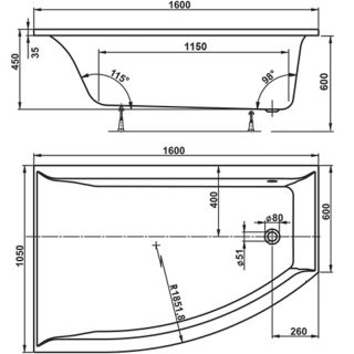 Акриловая ванна VagnerPlast Veronela Offset VPBA160VEA3PX правая 160x105см белый
